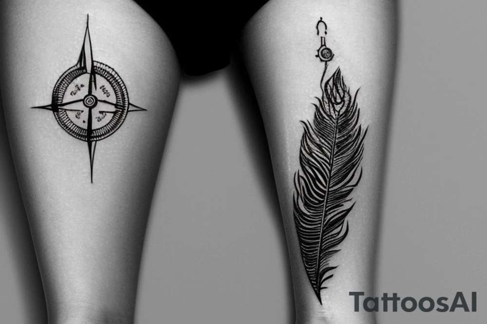 Peacock feather arrow with a compass in the middle tattoo idea Peacock feather arrow with a compass in the middle tattoo idea