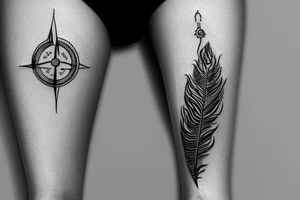 Peacock feather arrow with a compass in the middle tattoo idea