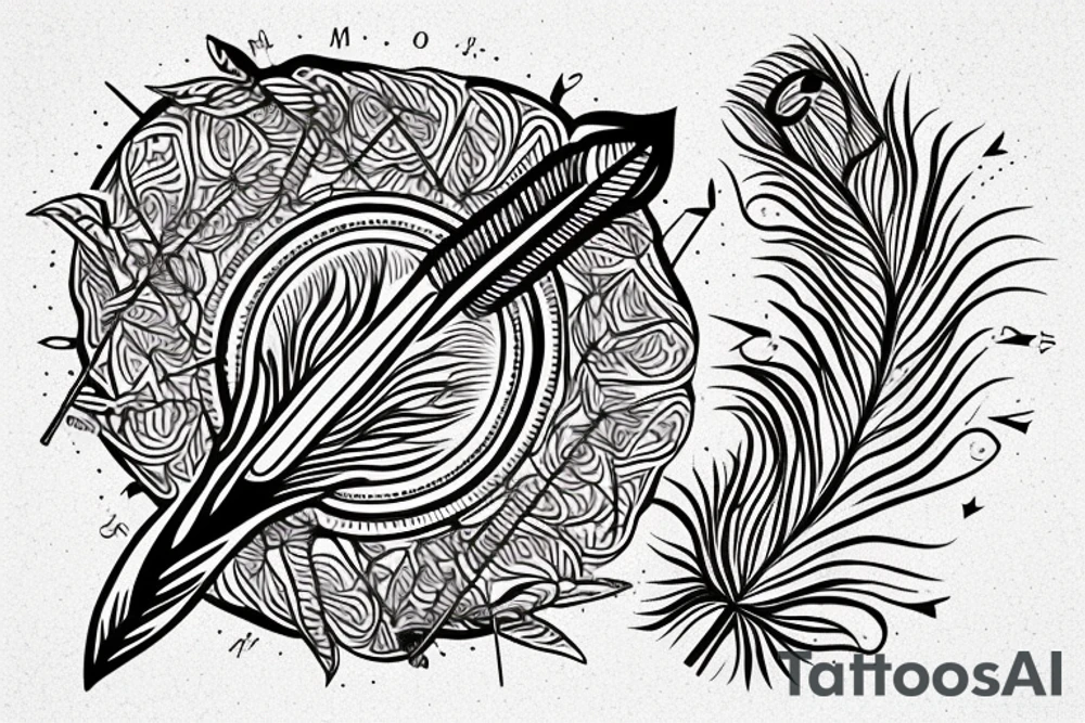 Peacock feather arrow with a compass in the middle tattoo idea Peacock feather arrow with a compass in the middle tattoo idea