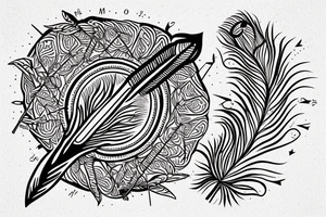 Peacock feather arrow with a compass in the middle tattoo idea