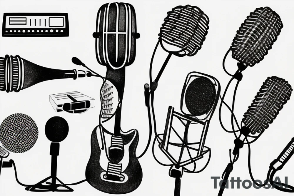 microphone guitar money tattoo idea
