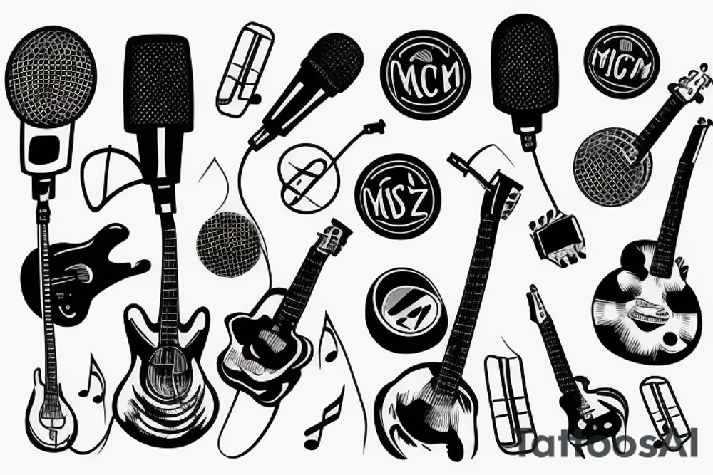 microphone money guitar music tattoo idea