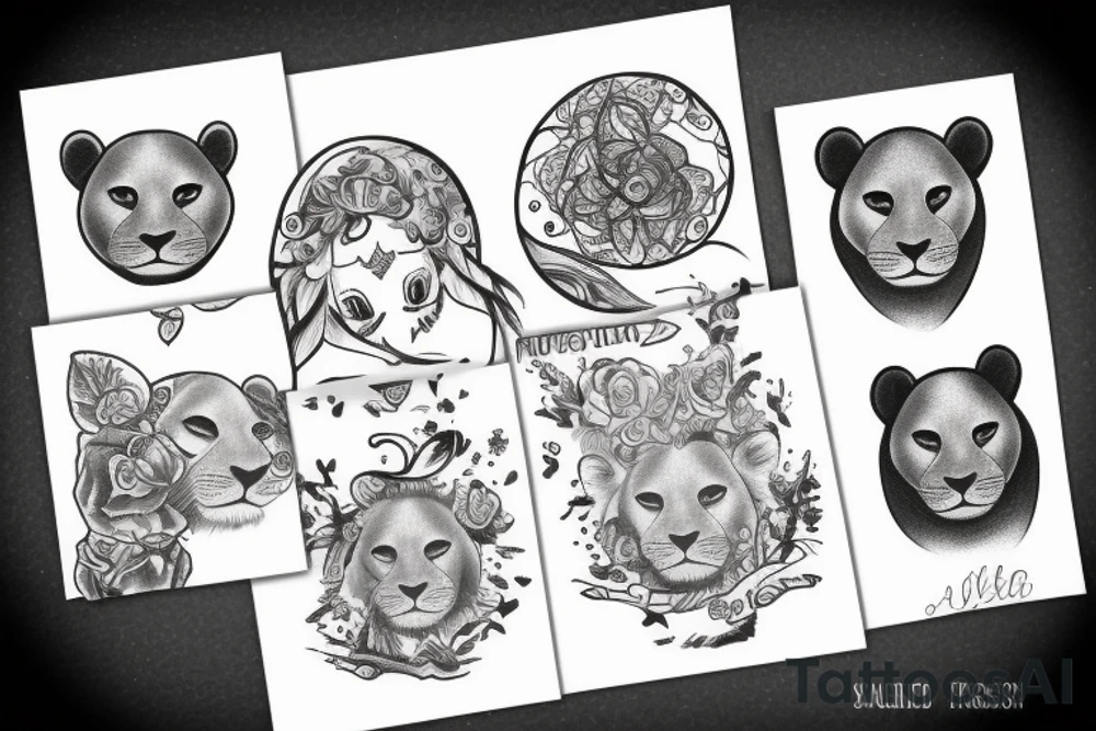 little bald one, little seal, lioness, forest stream tattoo idea