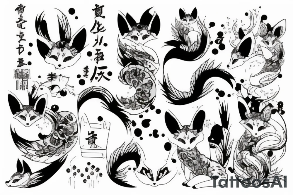 Japanese kitsune minimalistic hi tech tattoo idea