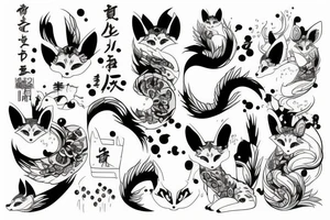 Japanese kitsune minimalistic hi tech tattoo idea