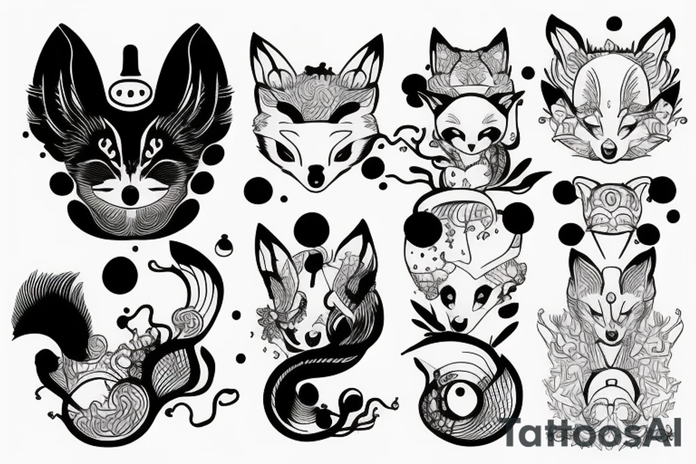 Japanese kitsune minimalistic hi tech tattoo idea