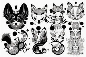 Japanese kitsune minimalistic hi tech tattoo idea