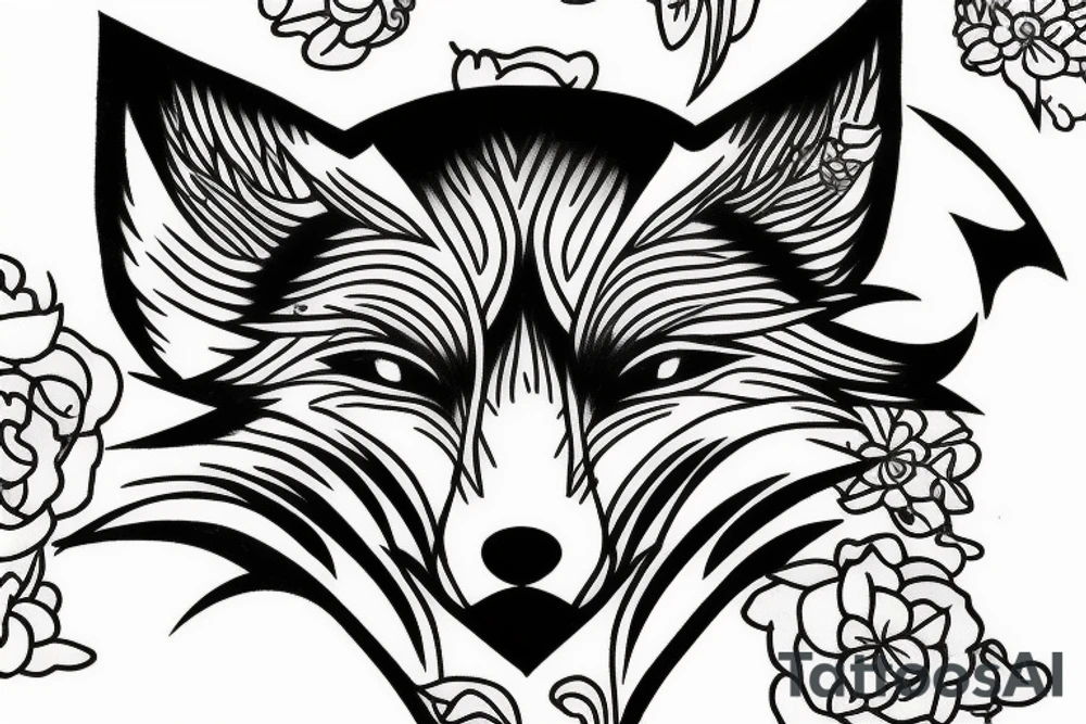 Japanese fox minimalistic hi tech tattoo idea