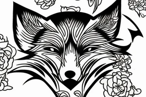 Japanese fox minimalistic hi tech tattoo idea