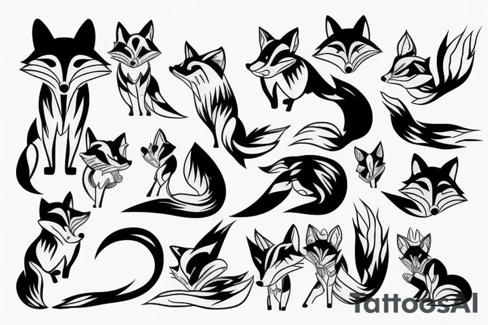 Japanese fox minimalistic hi tech tattoo idea