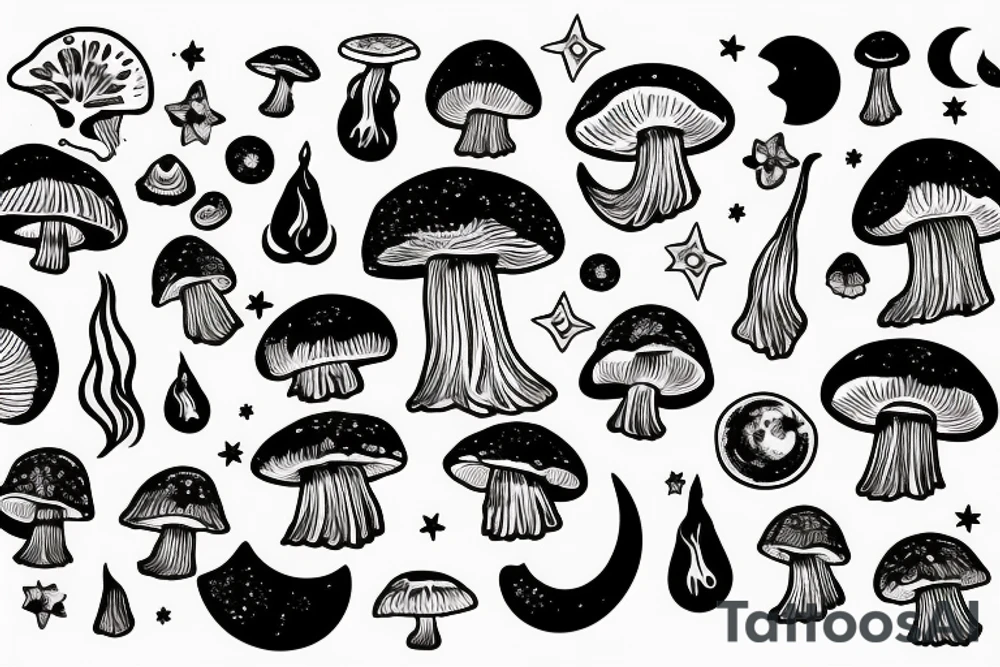 Moon with a mushroom tattoo idea
