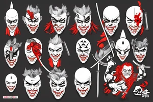 The Joker as a topless samurai holding a katana tattoo idea