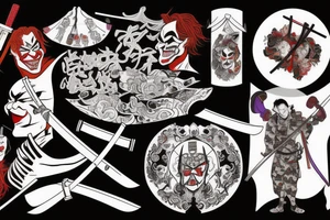 The Joker as a topless samurai holding a katana tattoo idea