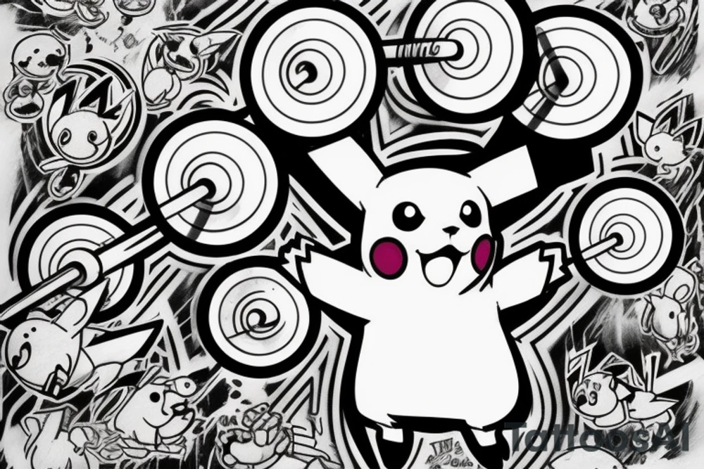 buffed pikachu lifting weights tattoo idea