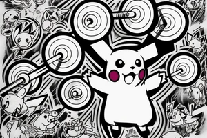 buffed pikachu lifting weights tattoo idea