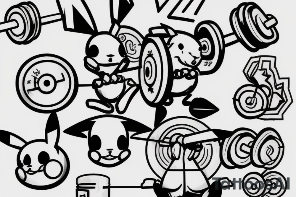 buffed pikachu lifting weights tattoo idea