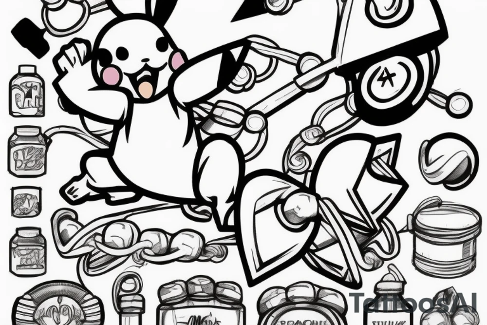 muscular pikachu lifting weights tattoo idea