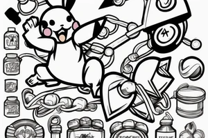 muscular pikachu lifting weights tattoo idea