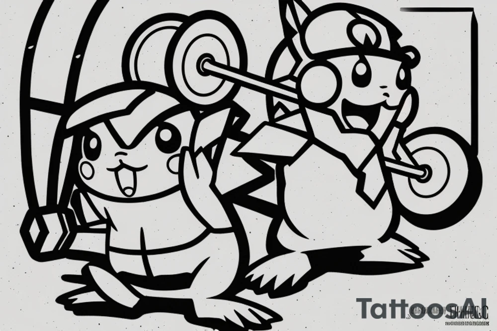 muscular pikachu lifting weights tattoo idea