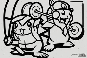 muscular pikachu lifting weights tattoo idea