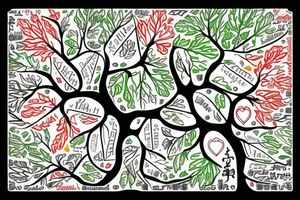 a Family tree with colored leaves representing each generation with my parents in the Roots an my wife and self in the trunk tattoo idea