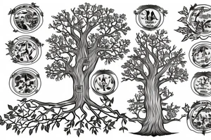 a Family tree with colored leaves representing each generation with my parents in the Roots an my wife and self in the trunk tattoo idea