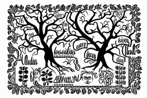 a Family tree with colored leaves representing each generation with my parents in the Roots an my wife and self in the trunk tattoo idea