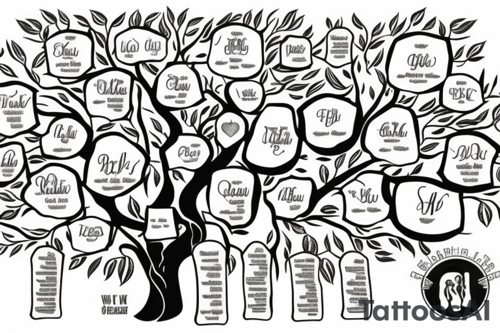 a Family tree with colored leaves representing each generation with my parents in the Roots an my wife and self in the trunk tattoo idea