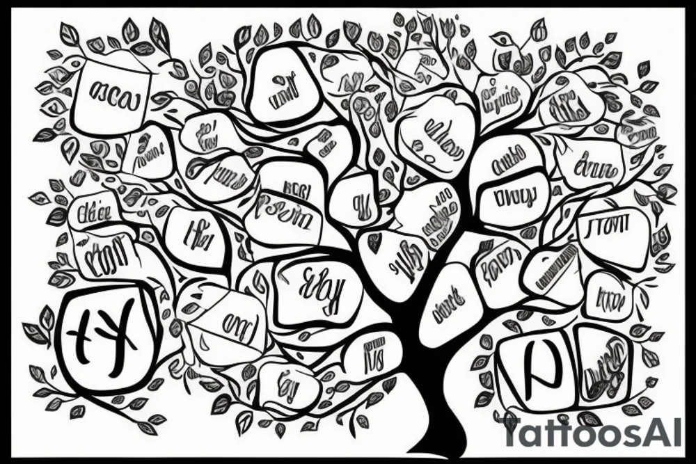 a Family tree with colored leaves representing each generation with my parents in the Roots an my wife and self in the trunk tattoo idea