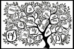 a Family tree with colored leaves representing each generation with my parents in the Roots an my wife and self in the trunk tattoo idea