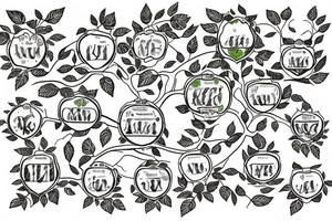 a Family tree with colored leaves representing each generation with my parents in the Roots an my wife and self in the trunk tattoo idea