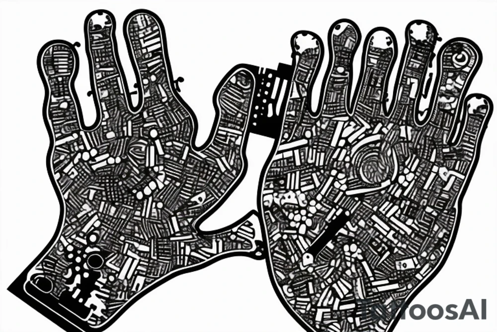 Circuit board style with the caption “do you want to see” with a line drawing of a hand with blood dripping from it tattoo idea