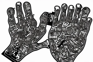 Circuit board style with the caption “do you want to see” with a line drawing of a hand with blood dripping from it tattoo idea