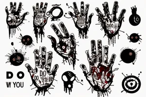 Circuit board style with the caption “do you want to see” with a line drawing of a hand with blood dripping from it tattoo idea