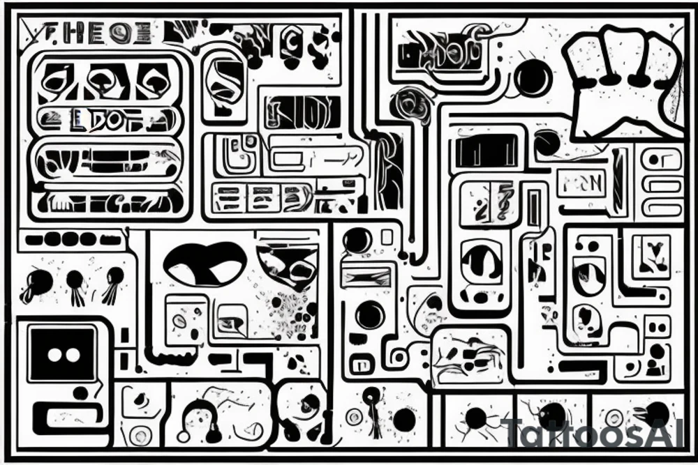 Circuit board style with the caption “do you want to see” with a line drawing of a hand with blood dripping from it tattoo idea