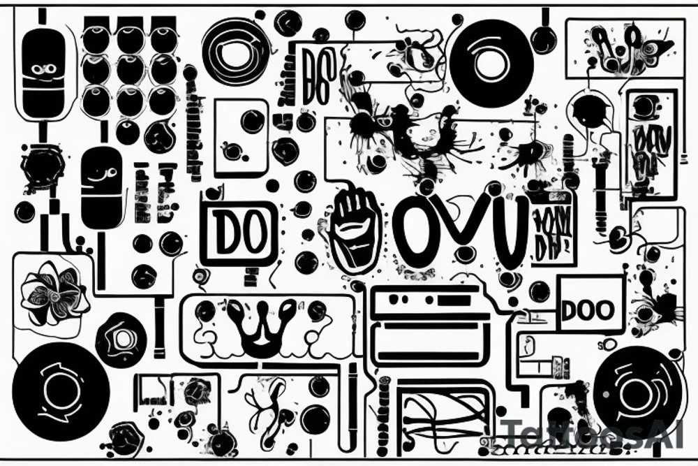 Circuit board style with the caption “do you want to see” with a line drawing of a hand with blood dripping from it tattoo idea