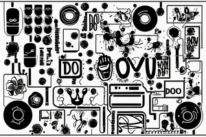 Circuit board style with the caption “do you want to see” with a line drawing of a hand with blood dripping from it tattoo idea