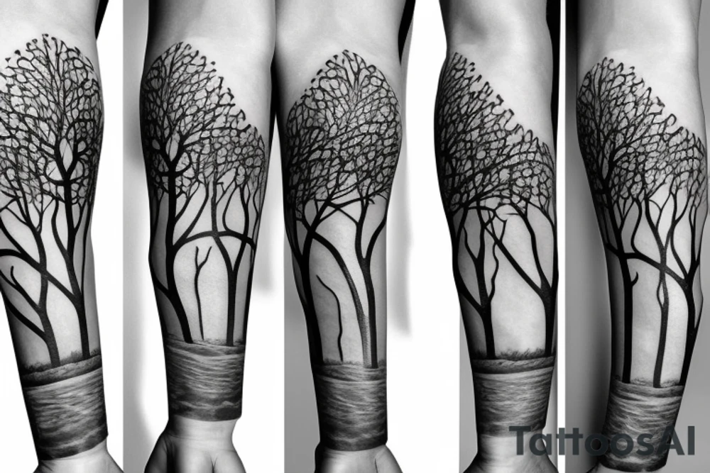 Arm sleeve geometric tree tattoo idea