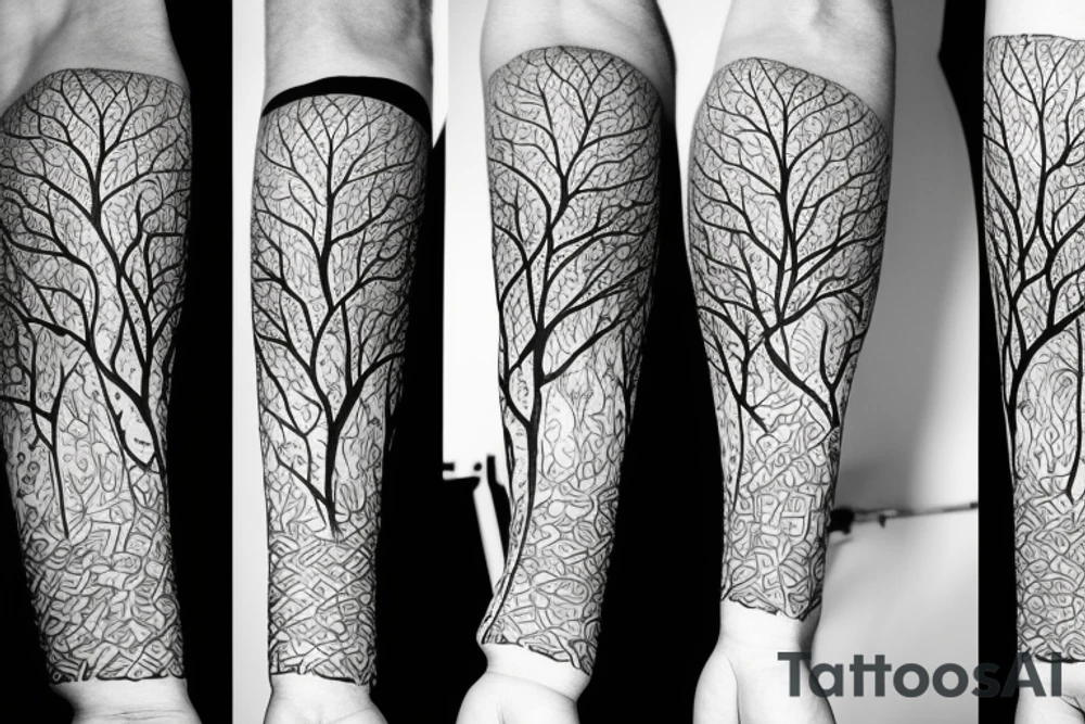 Arm sleeve geometric tree tattoo idea