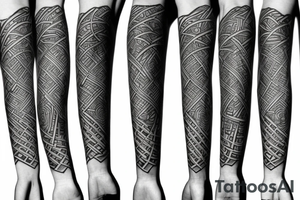 Arm sleeve geometric willow tree tattoo idea