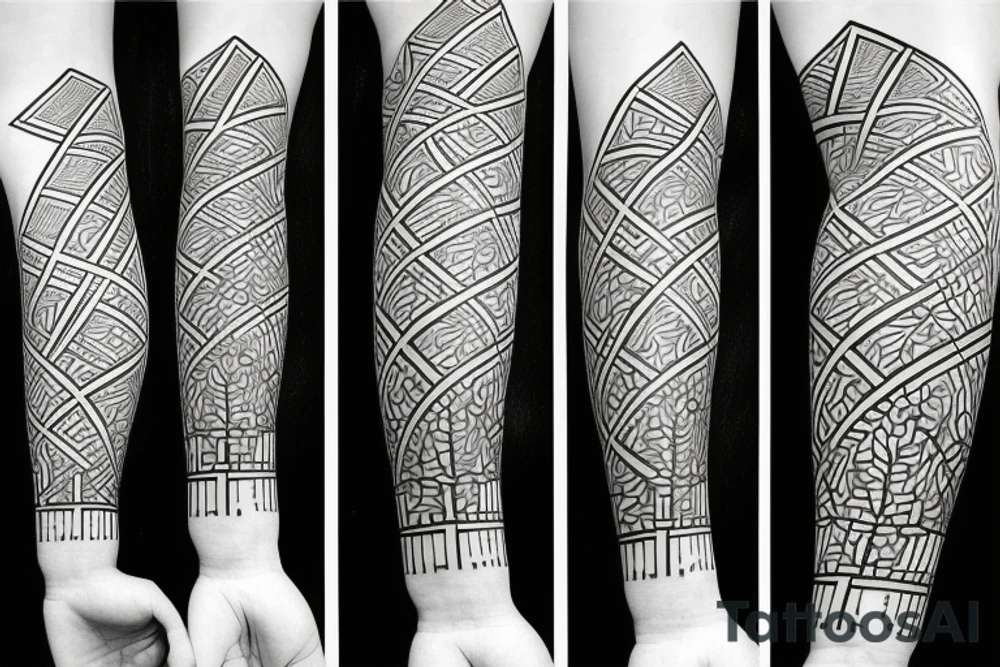 Arm sleeve geometric willow tree tattoo idea