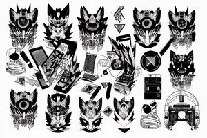 kitsune, technology, cyberpunk, music tattoo idea