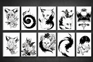 kitsune, technology, cyberpunk, music tattoo idea
