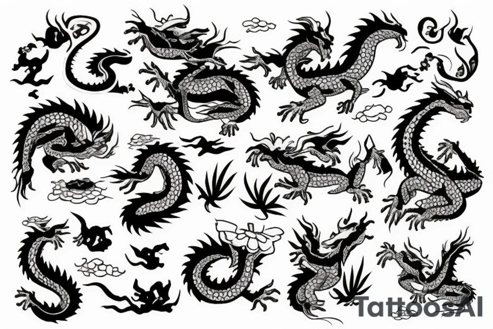 dragon japanes with flower tattoo idea