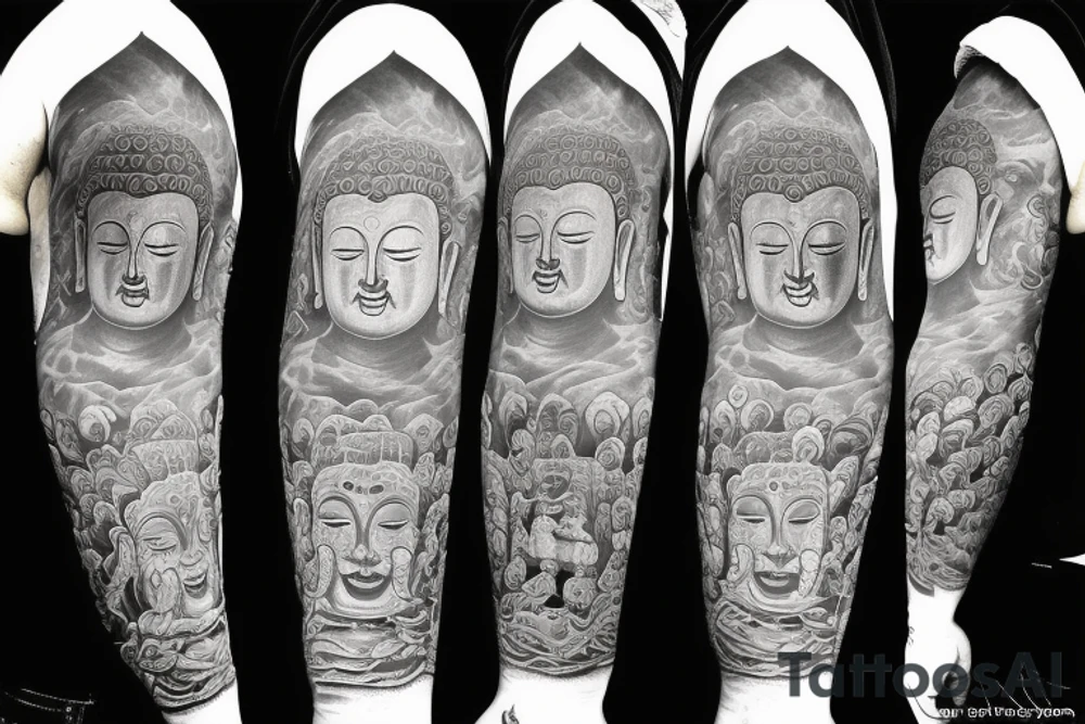 Buddha on up arm and tigger in form arm tattoo idea