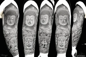 Buddha on up arm and tigger in form arm tattoo idea