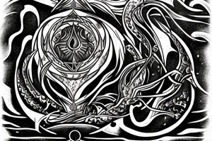 trident of neptune coming out of lake water in mountain tattoo idea