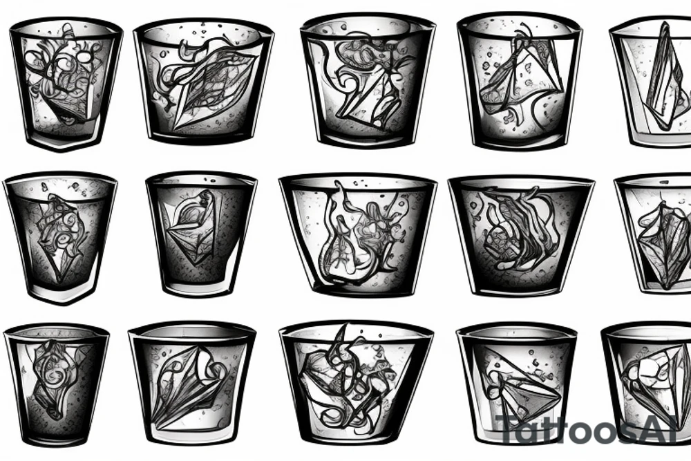 Scotch glass with ice cubes tattoo idea