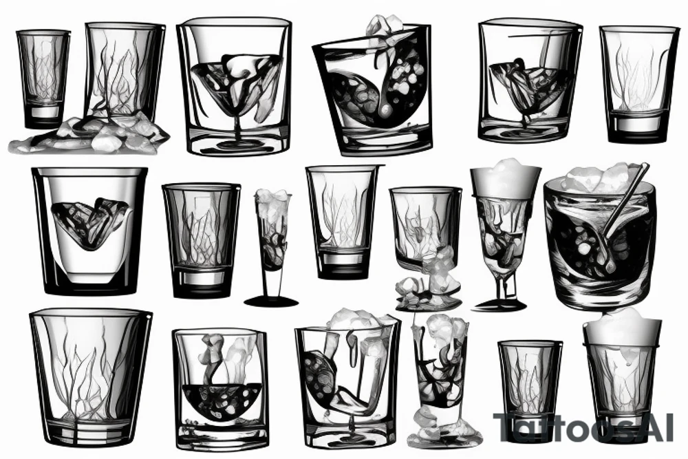 Scotch glass with ice cubes tattoo idea