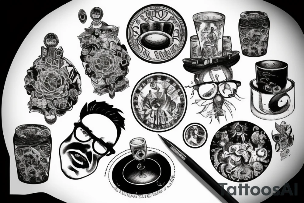 3 glasses on a round table top view tattoo idea